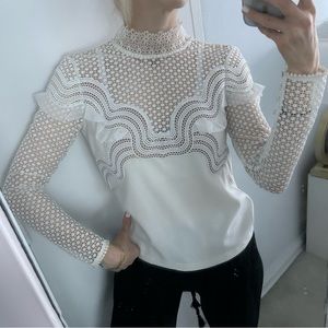 FINAL PRICE DROP: SELF-PORTRAIT White Eyelet Lace High Neck Dress Top sz2